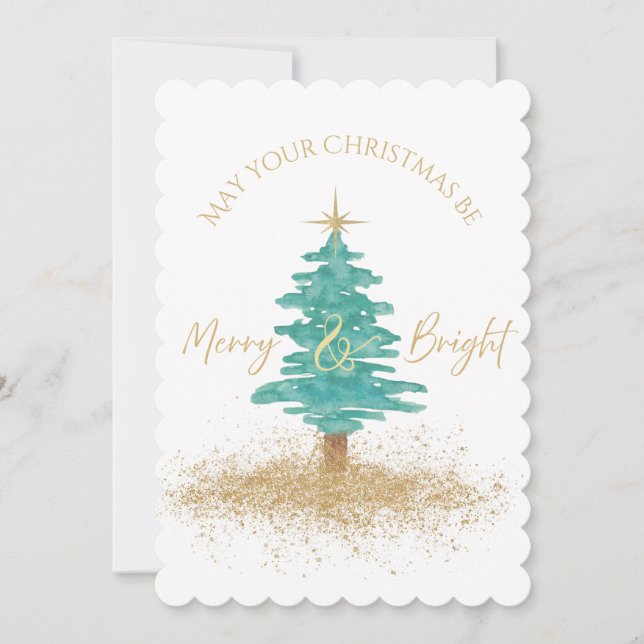 Tarjeta Festiva Elegant Watercolor Christmas Tree  (Anverso)