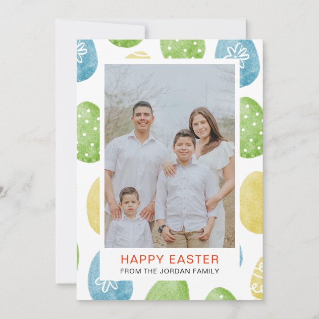 Tarjeta Festiva Elegant Watercolor Eggs Pattern Happy Easter Photo (Anverso)
