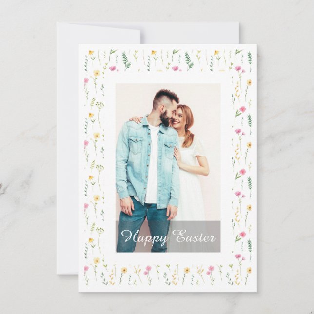 Tarjeta Festiva Elegant Watercolor Floral Photo Happy Easter  (Anverso)