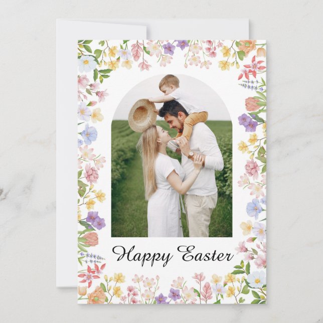 Tarjeta Festiva Elegant Watercolor Floral Photo Happy Easter (Anverso)