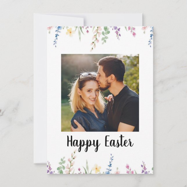 Tarjeta Festiva Elegant Watercolor Floral Photo Happy Easter  (Anverso)