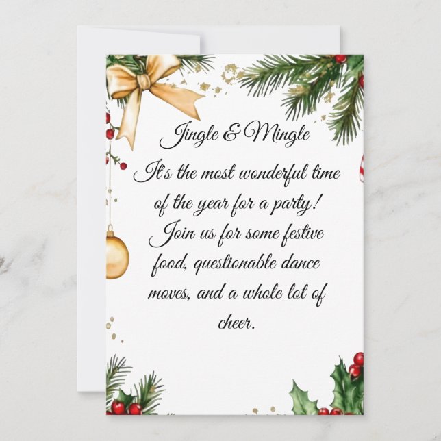 Tarjeta Festiva Elegant Watercolor Jingle Mingle Christmas Party (Anverso)