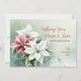 Tarjeta Festiva Elegant White Pink Christmas Poinsettias 