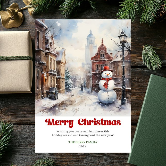 Tarjeta Festiva Elegant winter scene card rustic festive red green (Elegant winter scene card rustic festive red green lettering

)