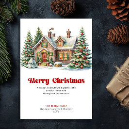 Tarjeta Festiva Elegant winter scene sweet Christmas house card