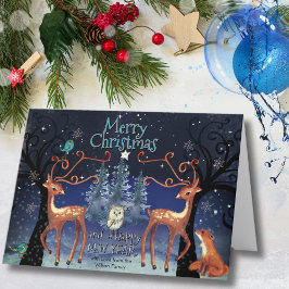 Tarjeta Festiva Elegant Woodland Deer Christmas | Forest Scene