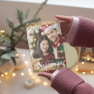 Tarjeta Festiva Elegante 1 foto Árbol Estrella de Oro Navidades mo