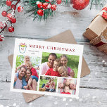 Tarjeta Festiva Elegante 4 fotos monogramadas<br><div class="desc">Elegante 4 foto Tarjeta de felicitaciones navideñas con escudo acuarela con monograma.</div>
