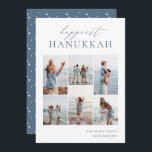 Tarjeta Festiva Elegante 6 Collages de fotos Hanukkah más feliz<br><div class="desc">Comparte alegría con estas modernas tarjetas de vacaciones de Hanukkah con 6 de tus fotos favoritas en un diseño de collage de cuadrícula. "Hanukkah más feliz" aparece en la parte superior de la lista con letras escritas a mano y letras en serif clásicas. Personalice con su apellido y el año...</div>