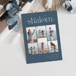 Tarjeta Festiva Elegante 6 Collages de fotos Shalom Hanukkah<br><div class="desc">Comparte alegría con estas modernas tarjetas de vacaciones de Hanukkah con 6 de tus fotos favoritas en un diseño de collage de cuadrícula. "Shalom" aparece en la parte superior con letras conectadas adornadas con pequeñas estrellas. Personaliza con tu saludo de vacaciones, nombre de la familia y el año en la...</div>