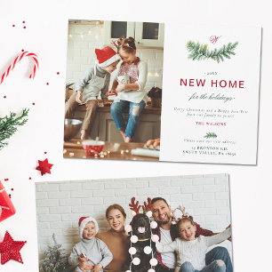 Tarjeta Festiva Elegante Abeto Hogar Nuevo Monograma Familiar 2 Fo