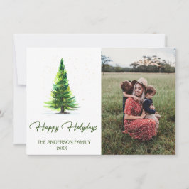 Tarjeta Festiva Elegante acuarela Árbol Navidades de foto saludo
