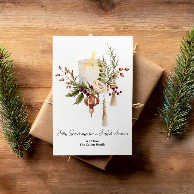 Tarjeta Festiva Elegante acuarela Berries Candles Navidades (Subido por el creador)