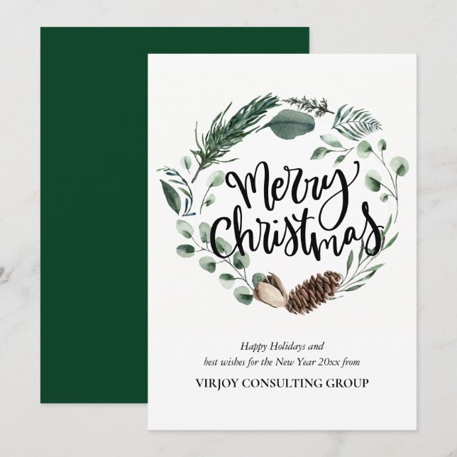 Tarjeta Festiva Elegante acuarela Eucalyptus Pine Cone Corporate (Anverso / Reverso)