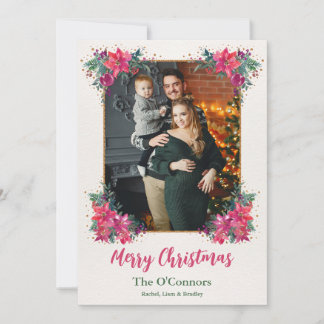 Tarjeta Festiva Elegante acuarela floral Navidades de Boho Foto