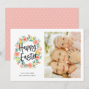 Tarjeta Festiva Elegante acuarela Floral Wreath Easter Photo