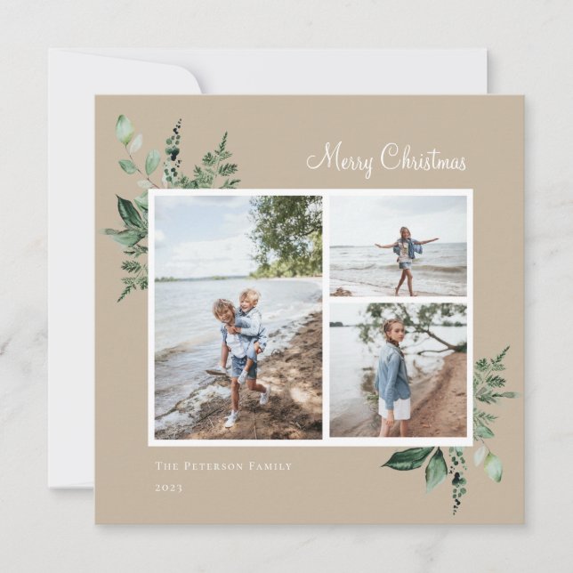 Tarjeta Festiva Elegante acuarela Foto de vegetación botánica (Anverso)