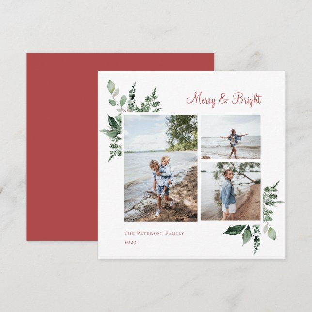 Tarjeta Festiva Elegante acuarela Foto de vegetación botánica (Anverso / Reverso)