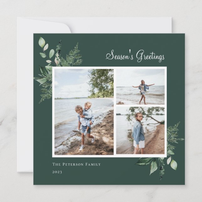 Tarjeta Festiva Elegante acuarela Foto de vegetación botánica (Anverso)