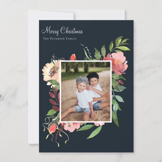 Tarjeta Festiva Elegante acuarela Foto florística botánica (Anverso)