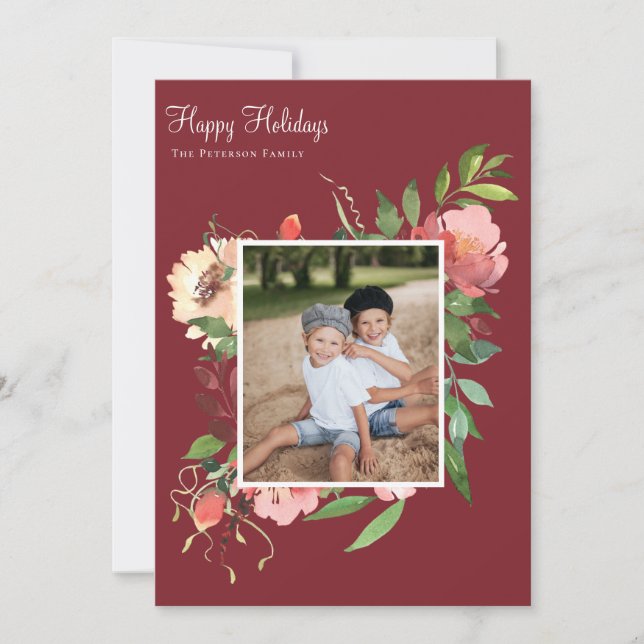 Tarjeta Festiva Elegante acuarela Foto florística botánica (Anverso)