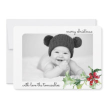 Elegante acuarela Holly Berries Script Photo
