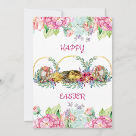 Tarjeta Festiva Elegante acuarela Huevos Pascua Floral de pollo de