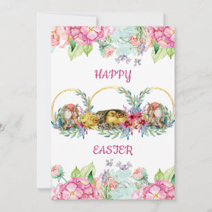 Tarjeta Festiva Elegante acuarela Huevos Pascua Floral de pollo de