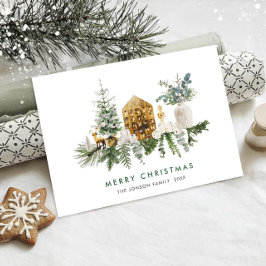 Tarjeta Festiva Elegante acuarela Merry Christmas Composition