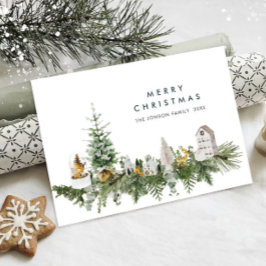 Tarjeta Festiva Elegante acuarela Merry Christmas Composition