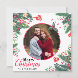 Tarjeta Festiva Elegante acuarela Merry Christmas Couple Photo