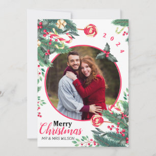 Tarjeta Festiva Elegante acuarela Merry Christmas Couple Photo