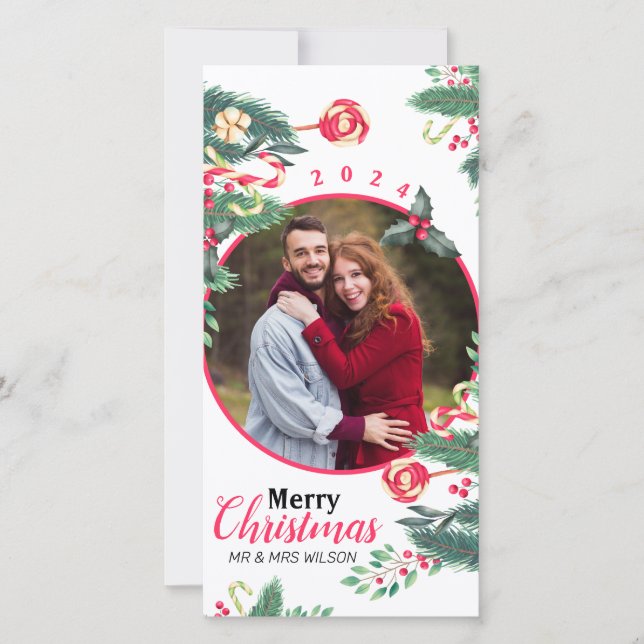 Tarjeta Festiva Elegante acuarela Merry Christmas Couple Photo (Anverso)