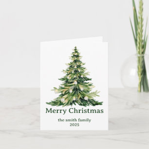 Tarjeta Festiva Elegante acuarela Merry Christmas Tree Non Photo