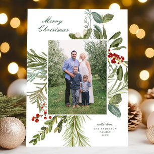 Tarjeta Festiva Elegante acuarela Navidades botánicos de una foto