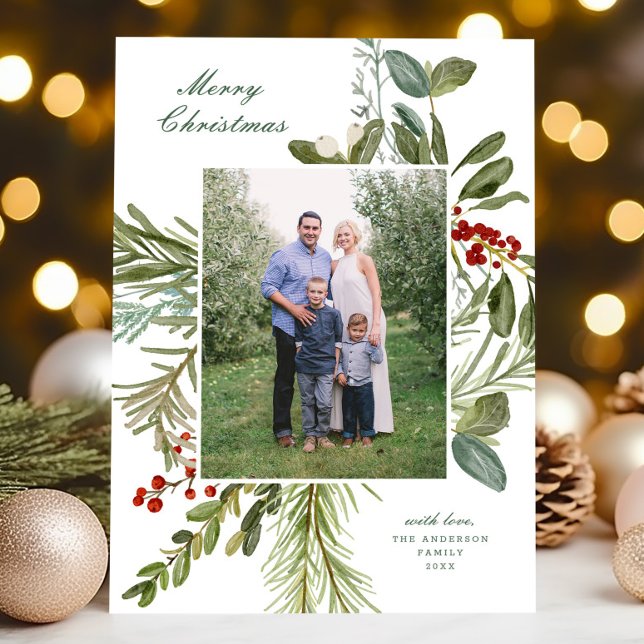 Tarjeta Festiva Elegante acuarela Navidades botánicos de una foto (Subido por el creador)