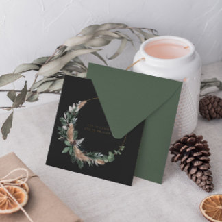 Tarjeta Festiva Elegante acuarela Navidades botánicos Wreath