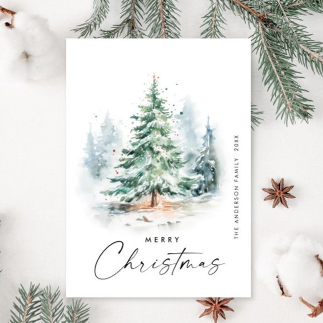 Tarjeta Festiva Elegante acuarela Navidades de invierno Pine Tree (Subido por el creador)