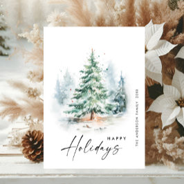 Tarjeta Festiva Elegante acuarela Navidades de invierno Pine Tree