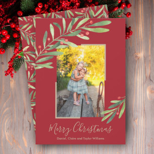 Tarjeta Festiva Elegante acuarela Navidades de la vegetación
