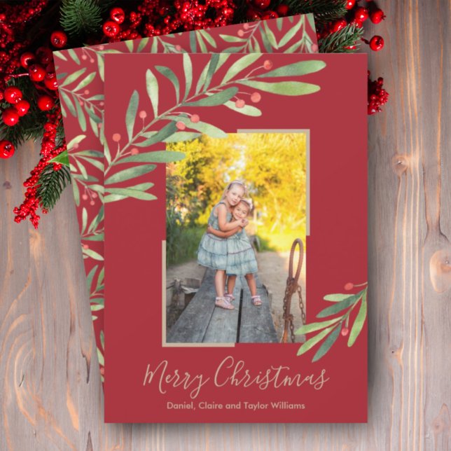 Tarjeta Festiva Elegante acuarela Navidades de la vegetación (Subido por el creador)