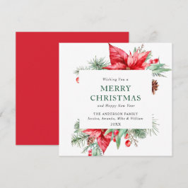 Tarjeta Festiva Elegante acuarela Navidades de Poinsettia saludo