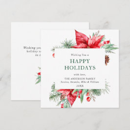 Tarjeta Festiva Elegante acuarela Navidades de Poinsettia saludo