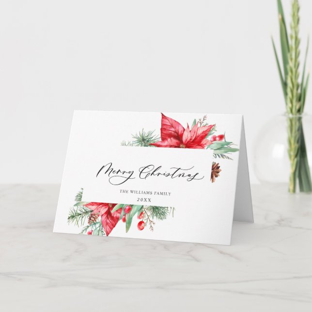 Tarjeta Festiva Elegante acuarela Navidades de Poinsettia saludo (Anverso)