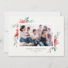 Tarjeta Festiva Elegante acuarela Navidades rojos Flores Foto