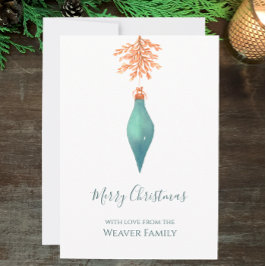Tarjeta Festiva Elegante acuarela Navidades turquesa bauble