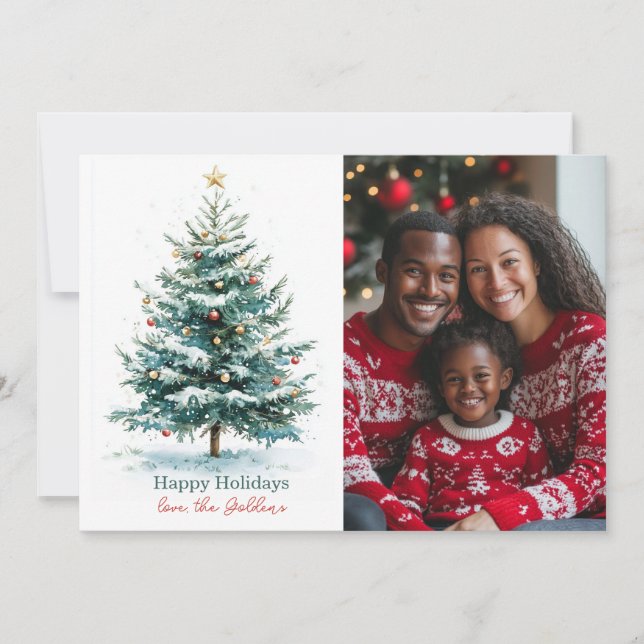 Tarjeta Festiva Elegante acuarela Personalizado de árbol de Navida (Anverso)