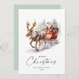 Tarjeta Festiva Elegante acuarela Santa Claus Navidades venado