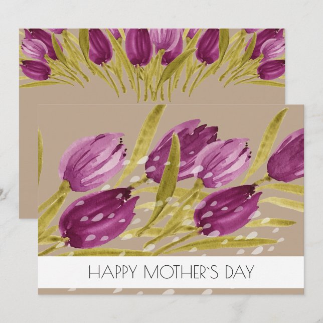 Tarjeta Festiva Elegante acuarela Tulip Flowers Profesional (Anverso / Reverso)