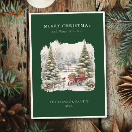 Tarjeta Festiva Elegante acuarela vintage de petirrojo de invierno